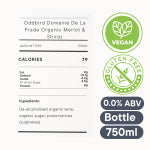 Oddbird -Domaine De La Prade Organic Shiraz/Merlot Alcohol Free Red Wine.